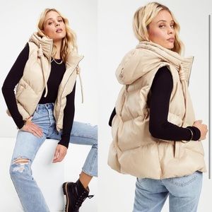 Vici TCEC Shelton Pocketed Hooded Faux Leather Puffer Vest